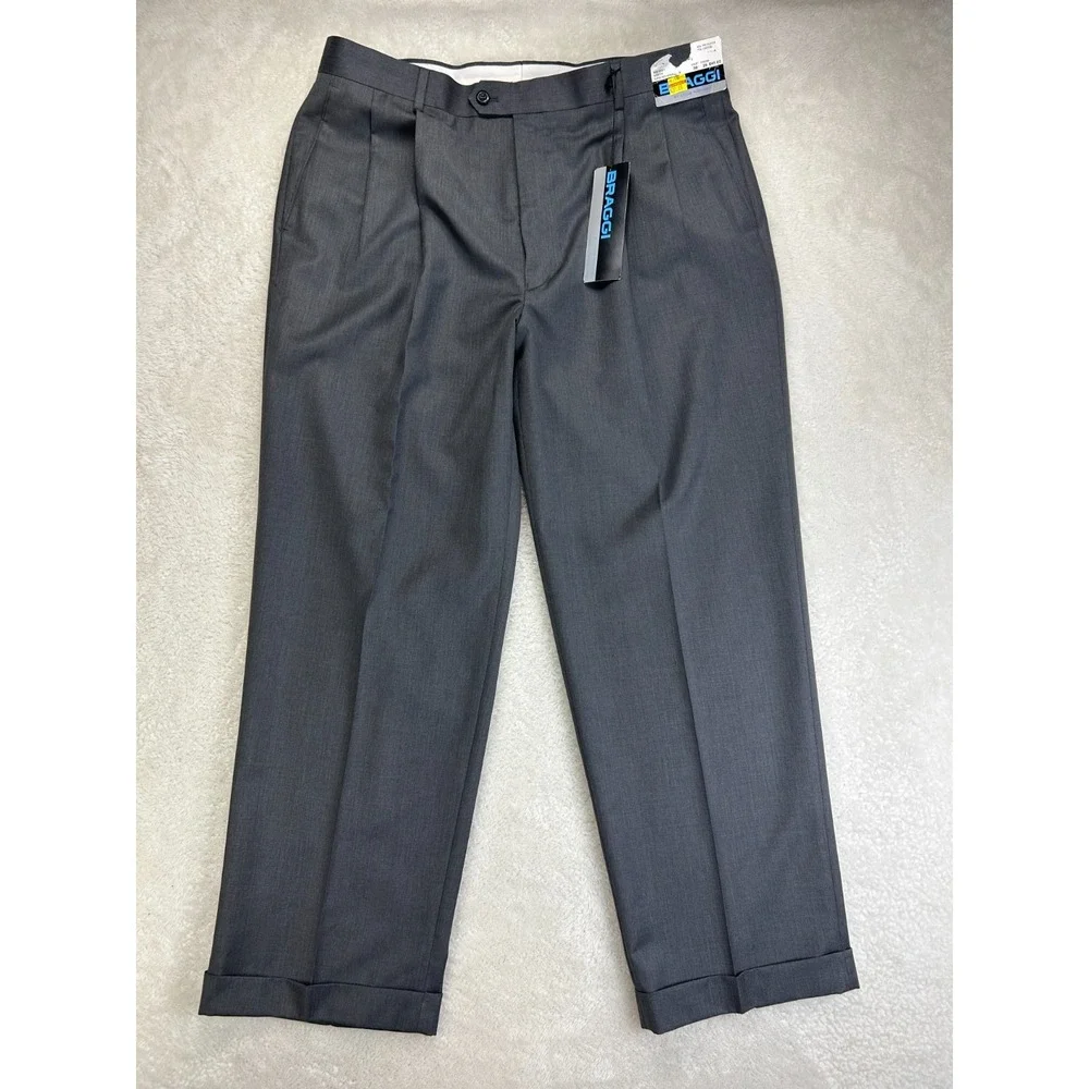 NWT Braggi By Louis Raphael Dress Pants Mens 38x29 Gray Pleated Cuffed 